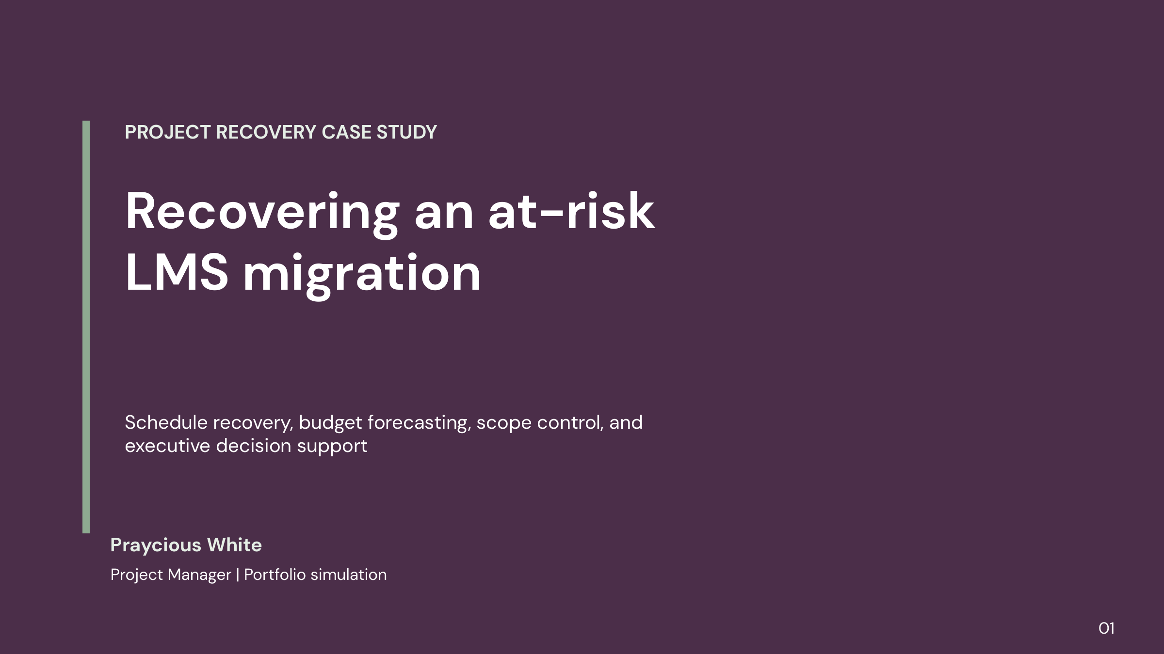 Executive recovery brief cover for an at-risk LMS migration
